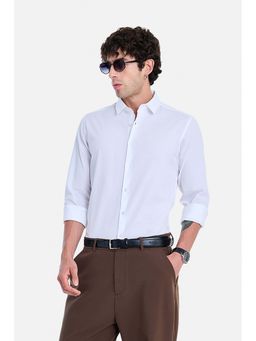 Snitch - White Textured Full Sleeves Slim Formal Shirt for Men