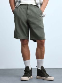 Flying Machine - Men's Green Twill Regular Fit Shorts
