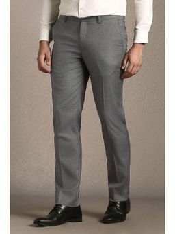 Louis Philippe - Men Grey Check Flat Front Formal Trouser