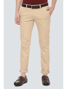 Louis Philippe - Men Beige Textured Flat Front Leisure Trouser