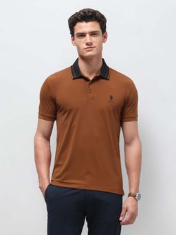 U.S. POLO ASSN. - Men's Brown Solid Slim Fit Polo Shirt