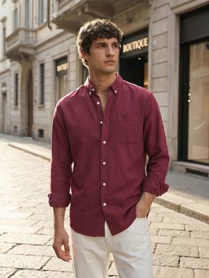 The Indian Garage Co Men Slim Fit Maroon Shirt - Image 1