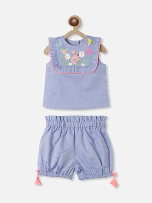 Nautinati Girls Floral Top with Shorts Set|Cotton| Age 3 - 24 Months