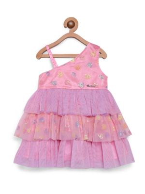 Nautinati Girls Floral Printed Layered Georgette A-Line Dress main image 1