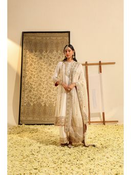 Sheetal Batra - Ivory Shiza Long A-Line Kurta with Palazzo and Dupatta (Set of 3)
