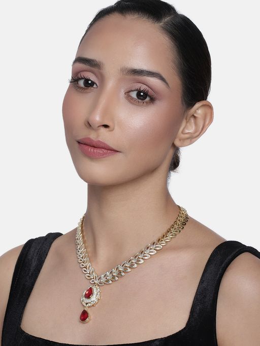 Estele Gold Plated Trendy Classic Designer Necklace Set with Crystals for Women
