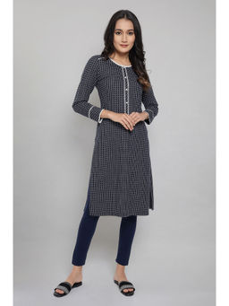 Aurelia - Dark Blue Winter Kurta With Lace
