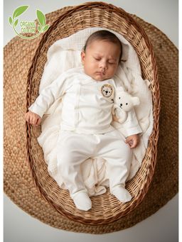 Cot & Candy - Off White Solid Regular T-Shirt with Pant