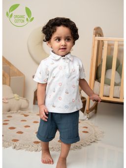 Cot & Candy - White Printed Regular Polo T-Shirt