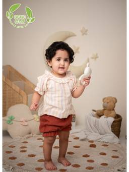 Cot & Candy - Beige Stripes Regular Top with Shorts