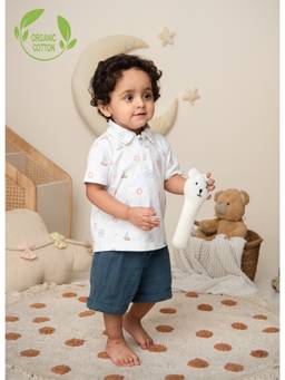Cot & Candy - White Printed Regular Polo T-Shirt with Shorts