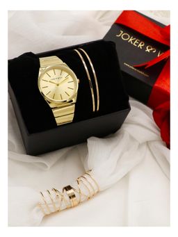 Joker and Witch - Joker & Witch Gold Love Triangle Watch & Bracelet With Ring For Women (Pack of 8) (JWLT22)