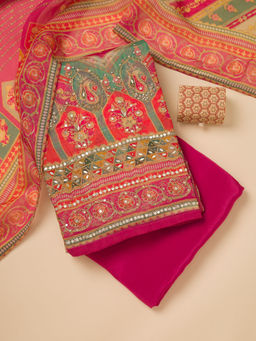 Koskii - Rani Pink Gotapatti Organza Unstitched Kurta and Bottom with Dupatta (Set of 3)