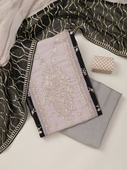 Koskii - Light Grey Zari Work Tissue Unstitched Kurta and Bottom with Dupatta (Set of 3)