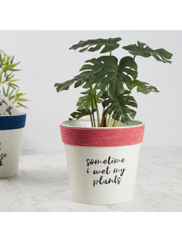 HomeTown - Pep Pop Metal Funky Quote Planter 19Cm in Off White & Fuchsia Colour