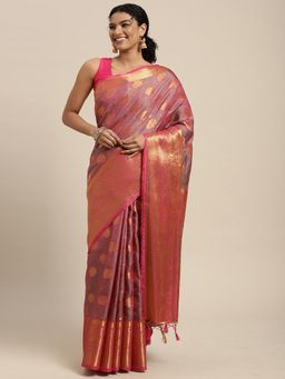 Mimosa - Women's Kanjivaram Art Silk Pink Saree with Unstitched Blouse