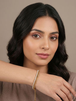 RACHIVA - 18K Gold Plated Double Layer Cz Tennis and Box Chain Bracelet