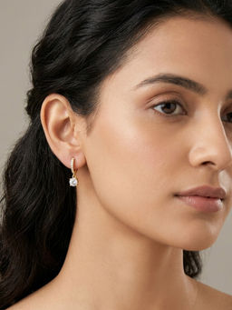 RACHIVA - 18K Gold Plated Cz Pave Huggie with Round Solitaire Drop Earrings