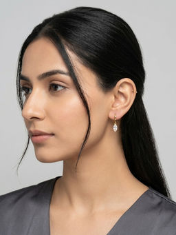 RACHIVA - 18K Gold Plated Marquise Cz Drop Huggie Earrings
