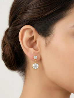 RACHIVA - 18K Gold Plated Double Bezel Round Cz Drop Stud Earrings