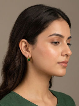 RACHIVA - 18K Gold Plated Green Heart Cz Huggie Earrings
