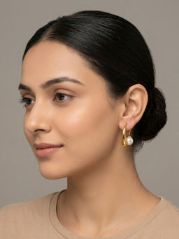 RACHIVA - 18K Gold Plated Teardrop Hook Freshwater Pearl Earrings