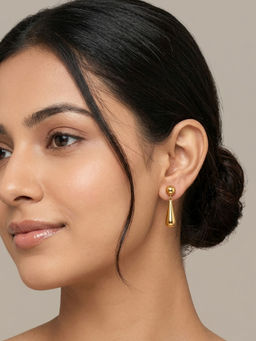 RACHIVA - 18K Gold Plated Ball Stud Elongated Teardrop Drop Earrings