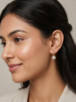 RACHIVA - 18K Gold Plated Large Round Cz Solitaire Drop Huggie Earrings