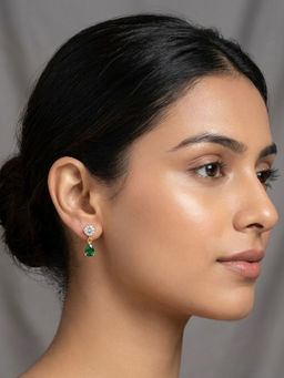 RACHIVA - 18K Gold Plated Round Cz and Green Pear Drop Stud Earrings