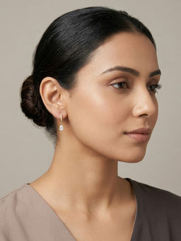 RACHIVA - 18K Gold Plated Cz Pave Huggie with Pear Drop Earrings