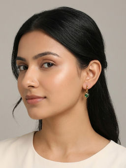 RACHIVA - 18K Gold Plated Green Heart Bezel Drop Huggie Earrings