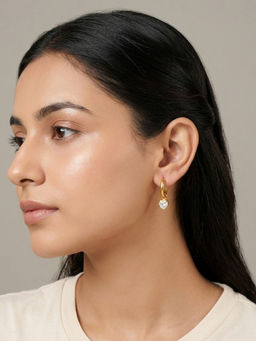RACHIVA - 18K Gold Plated Clear Heart Cz Prong Drop Huggie Earrings