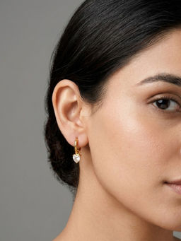 RACHIVA - 18K Gold Plated Clear Heart Cz Solitaire Drop Huggie Earrings