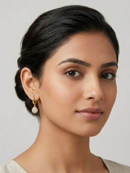 RACHIVA - 18K Gold Plated Round Halo Cz Drop Huggie Earrings