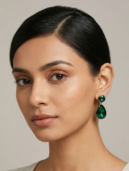 RACHIVA - 18K Gold Plated Emerald Green Round and Pear Cz Statement Drop Earrings