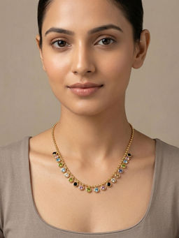 RACHIVA - 18K Gold Plated Multicolour Crystal Charm Necklace