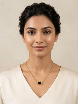 RACHIVA - 18K Gold Plated Black Onyx Heart Slider Necklace