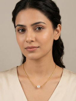 RACHIVA - 18K Gold Plated Floating Pearl Tube Chain Necklace