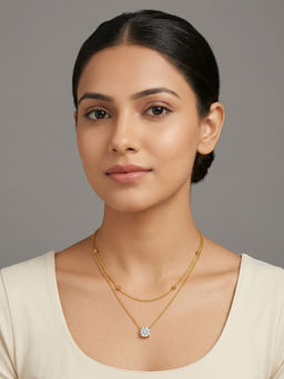RACHIVA - 18K Gold Plated Double Layer Satellite and Cz Solitaire Necklace