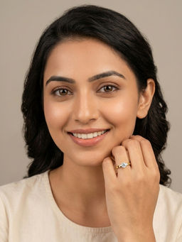 RACHIVA - 18K Gold Plated Wide Band Cz Solitaire Ring with Side Stones
