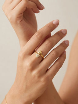 RACHIVA - 18K Gold Plated Dual Heart Open Ring with Cz Pave