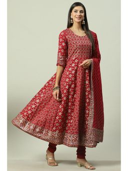 Biba - Red Printed Anarkali (Set of 3)