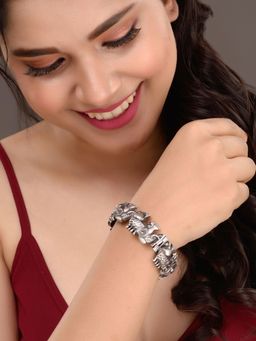 Saraf RS Jewellery - Oxidised Silver Toned Elephant Design Tribal kada Bracelet