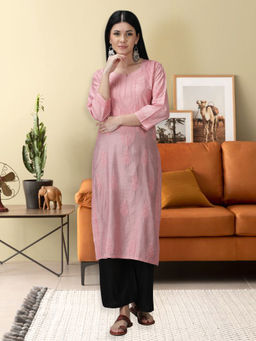 Seva Chikan - Hand Embroidered Pink Chanderi Lucknowi Chikankari Kurta
