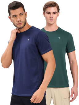 Technosport - Men Green and Nay Blue Slim Fit Round Neck Sports T-shirt (Pack Of 2 )