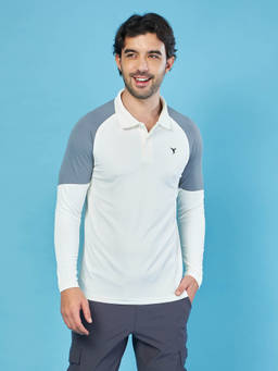 Technosport - Men Off White Colorblock Slim Fit Polo T-shirt