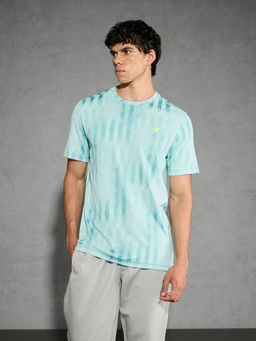 Technosport - Men Sea Green Jacquard Slim Fit Round Neck Sports T-shirt