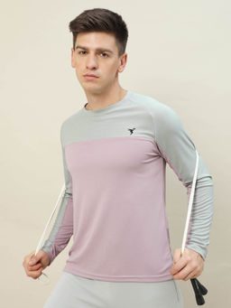 Technosport - Men Purple Colorblock Slim Fit Round Neck Sports T-shirt