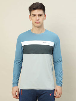 Technosport - Men Blue Colorblock Slim Fit Round Neck Sports T-shirt