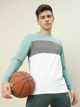 Technosport - Men Sea Green Colorblock Slim Fit Round Neck Sports T-shirt